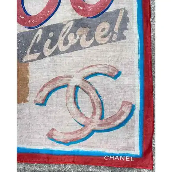 Chanel 17C Coco Cuba CC Pink Graffiti Cotton Bandana Handkerchief Scarf Wrap